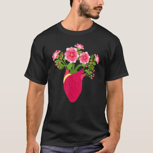 Camiseta Coração Anatômico E Flores Florista Jardineiro Bot (Frente)