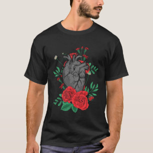 Camiseta Coração Anatômico E Flores Homens Cardiologi