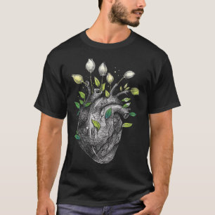 Camiseta Coração Anatômico E Flores Homens Cardiologi