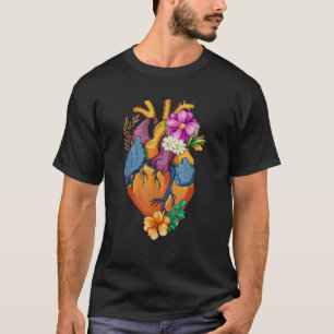 Camiseta Coração Anatômico E Flores Homens Engraçados Mulhe