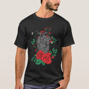 Camiseta Coração Anatômico E Flores  Homens Mulheres Cardio