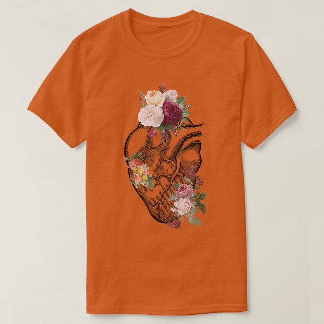 Camiseta Coração Anatômico E Flores Mostram Seu Amor Mulher (Frente do Design)