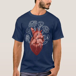 Camiseta Coração Anatômico Tecido com Flores Tulips Daisies
