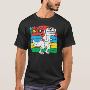 Camiseta Coração Andando Trex Dino Conscientização do Autis