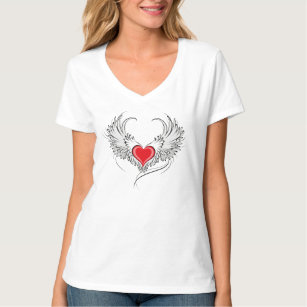 Camiseta Coração Anjo Vermelho com asas