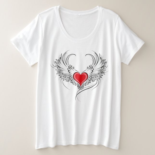 Camiseta Coração Anjo Vermelho com asas (Frente do Design)