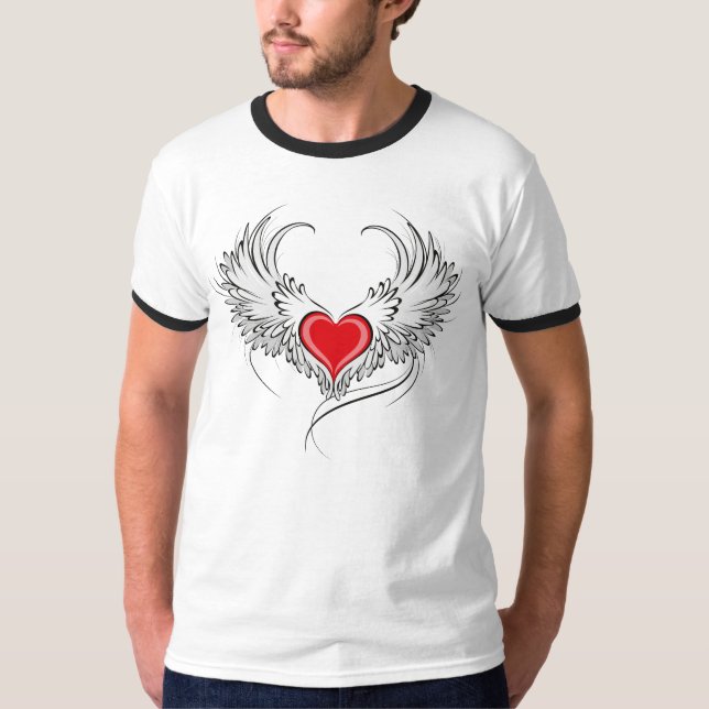 Camiseta Coração Anjo Vermelho com asas (Frente)
