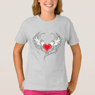 Camiseta Coração Anjo Vermelho com asas