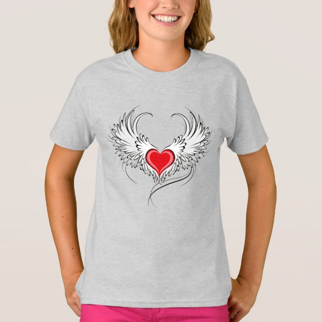 Camiseta Coração Anjo Vermelho com asas (Frente)