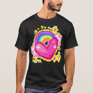 Camiseta Coração Arco-Íris de Pixel 8-Bit