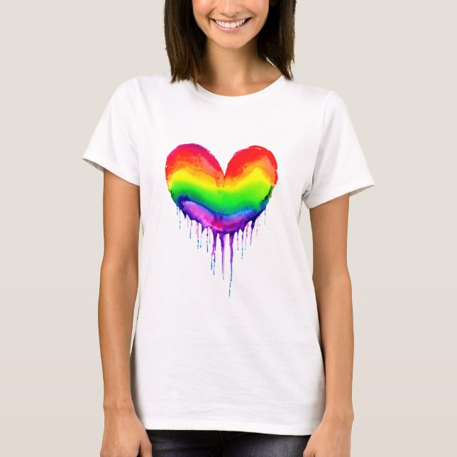 Camiseta Coração Arco-íris Tinta Pingando (Frente)