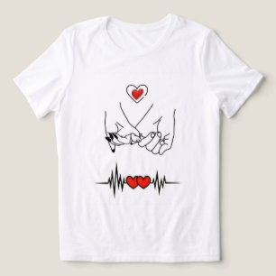 Camiseta Coração Batendo Linha Gráfica Romântica Fofa do Di