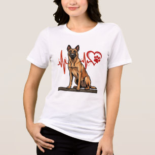 Camiseta Coração Batimento Cardíaco Pata do Cão Pastor Belg