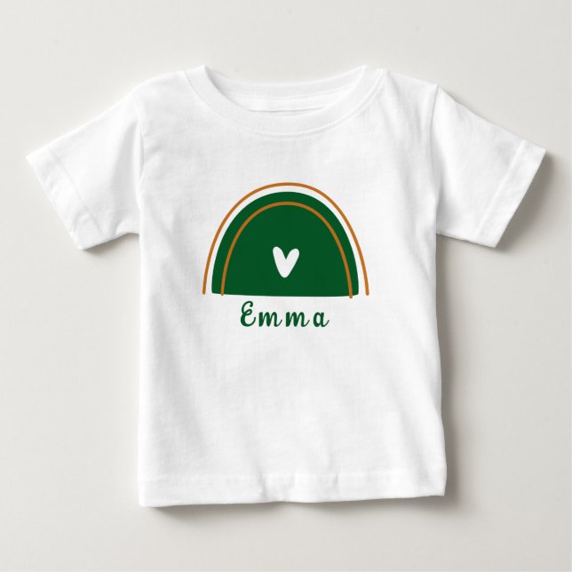 Camiseta Coração Boho Verde Arco-íris com Nome Personalizad (Frente)