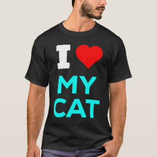 Camiseta Coração Bonita Adora Meu Gato Azul-Teal-Ciano