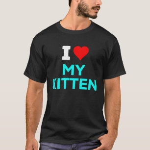 Camiseta Coração Bonita Adoro O Azul-Teal Cyan Do Meu Gatin