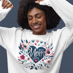 Camiseta Coração Bonita e Floral Melhor Mãe Nunca