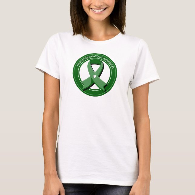 Camiseta Coração Branco da Fita de Consciência Verde (Frente)