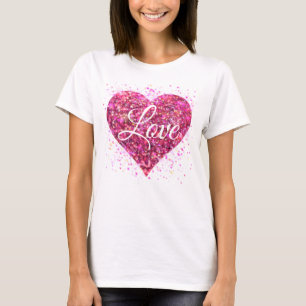 Camiseta Coração brilhando cor rosa