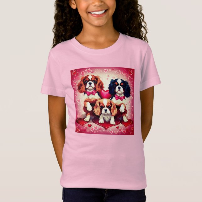 Camiseta Coração Cavalier Bonito Enche Meninas Camisa-T (Frente)
