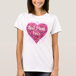 Camiseta Coração cintilante rosa brilhante melhor mãe de to