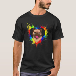 Camiseta Coração Colorido Bebê Pug Cão Amor R Pai Mãe Menin