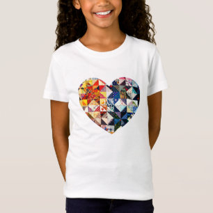 Camiseta Coração colorido da edredão de retalhos