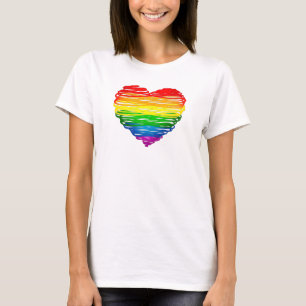 Camiseta Coração colorido de arco-íris do SlipperyJoe rabis