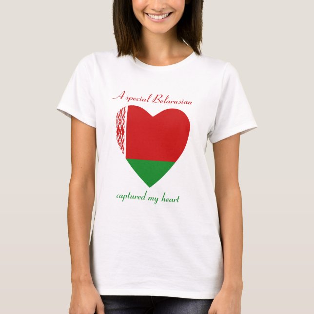 Camiseta Coração com a Bandeira da Bielorrússia (Frente)