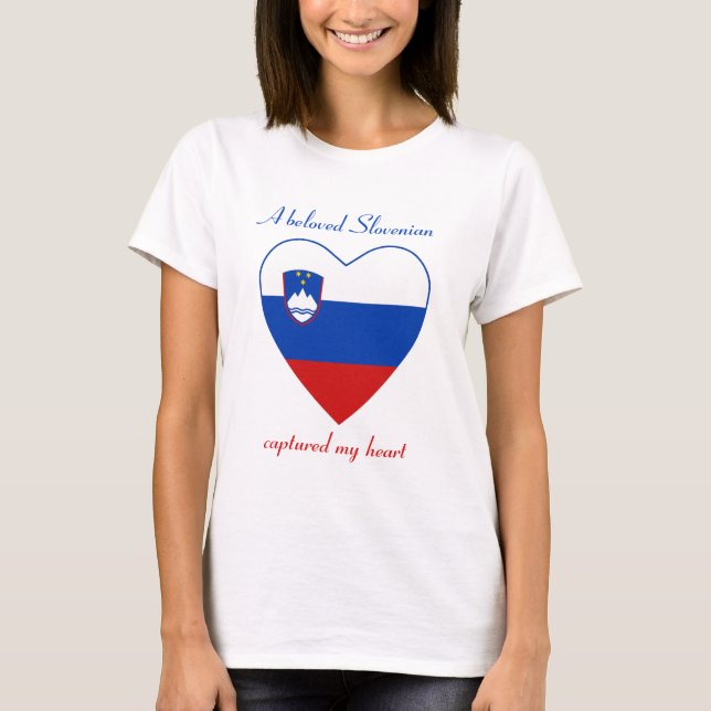 Camiseta Coração com a Bandeira da Eslovênia (Frente)