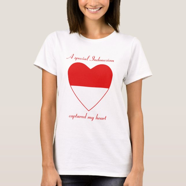 Camiseta Coração com a Bandeira da Indonésia (Frente)