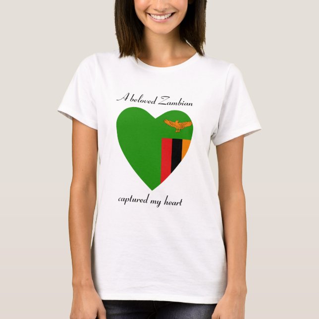 Camiseta Coração com a Bandeira da Zâmbia (Frente)