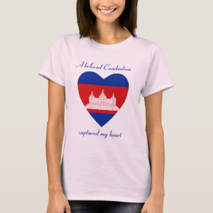 Camiseta Coração com a Bandeira do Camboja