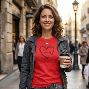 Camiseta Coração com "Amor" em Arte em Linha Contínua