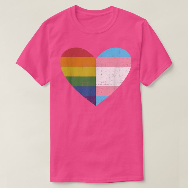 Camiseta Coração com arco-íris e transgênero para o mês do  (Frente do Design)