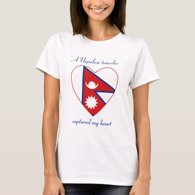Camiseta Coração com Bandeira do Nepal (Frente)