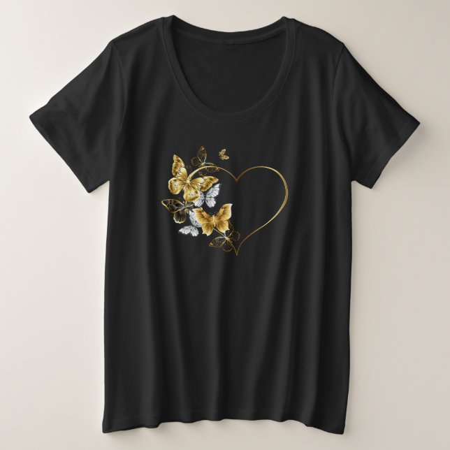 Camiseta Coração com Borboletas Ouros (Frente do Design)