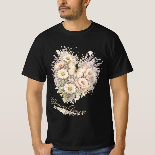 Camiseta Coração com Buquê Floral Elegante – Flo V (Frente)