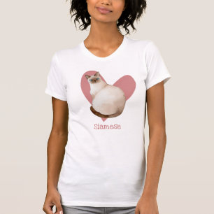 Camiseta Coração Cor de Água do Gatinho Rosa Siamês