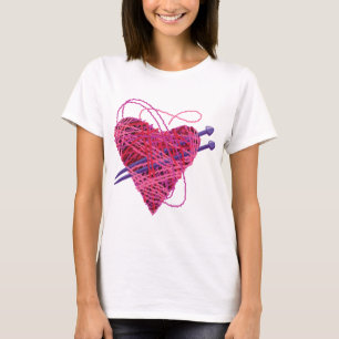 Camiseta coração cor-de-rosa kniting