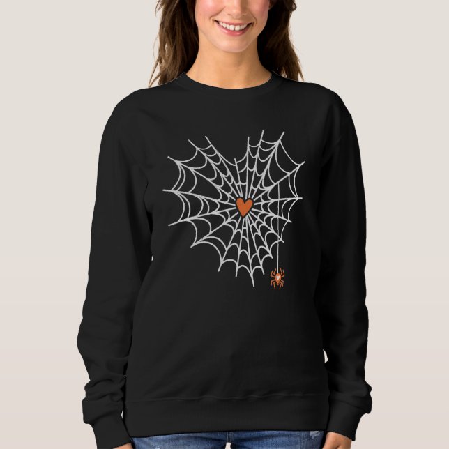 Camiseta Coração Coração Cobweb Halloween Laranja 1 (Frente)