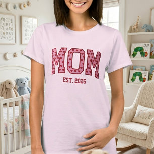 Camiseta Coração Corado Mãe Ano de Caloura Letreiro de Time