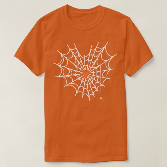 Camiseta Coração Coronário Cobweb Halloween Laranja na Web  (Frente do Design)