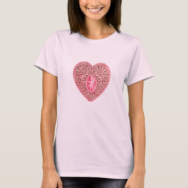 Camiseta CORAÇÃO CUPID LACE, Vermelho rosa (Frente)