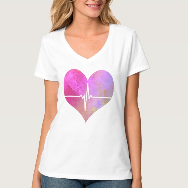 Camiseta Coração da aguarela EKG (Frente)
