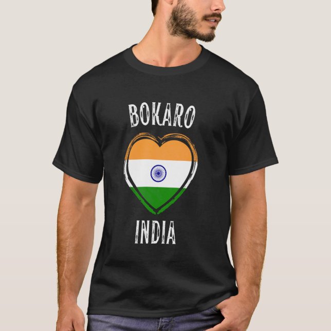 Camiseta Coração da Bandeira da Índia Cidade Bokaro (Frente)