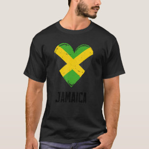 Camiseta Coração da Bandeira da Jamaica Amor Retro Vintage