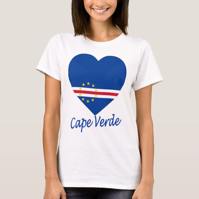 Camiseta Coração da bandeira de Cabo Verde (Frente)