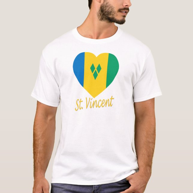 Camiseta Coração da bandeira de São Vicente/Grenadines (Frente)