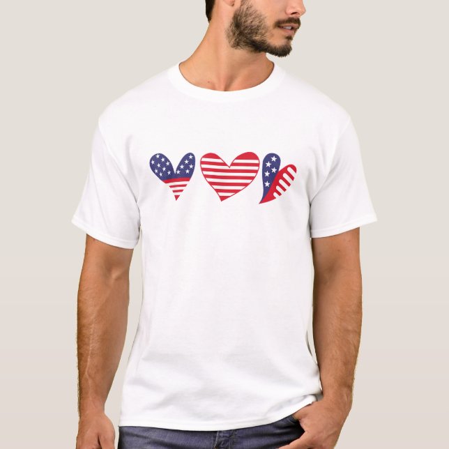Camiseta Coração da Bandeira dos EUA 4 de Julho (Frente)